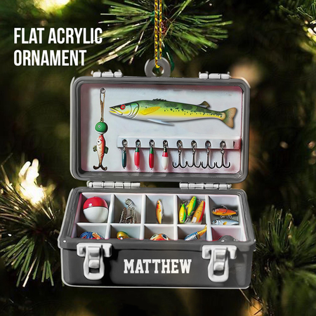 Angel-Tackle-Box-Ornament – Personalisiertes, individuell geformtes Acryl-Ornament – Weihnachtsgeschenk für Ihn, für Papa, Angelliebhaber